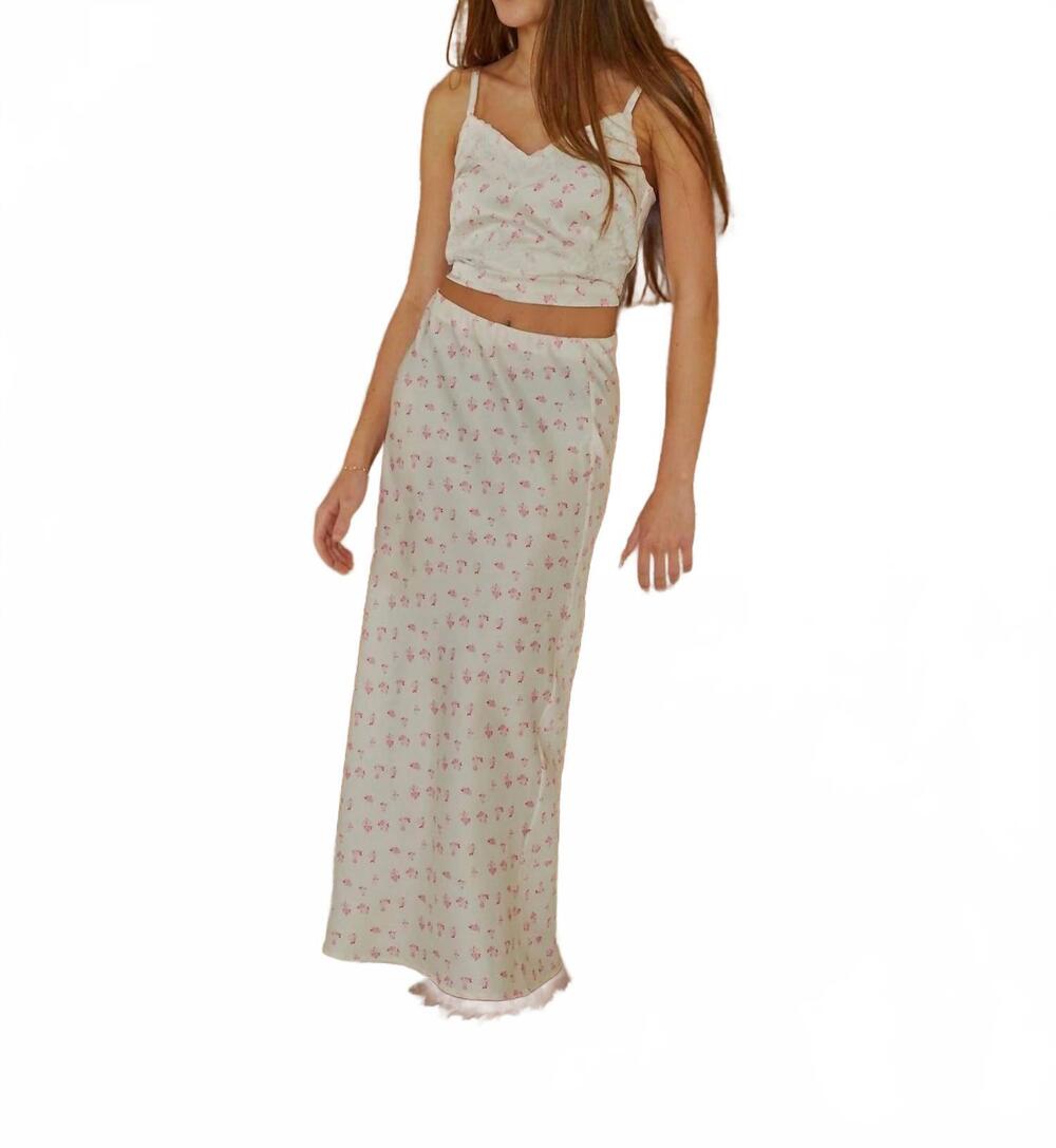NEW THEME tween's ditsy satin maxi skirt in white